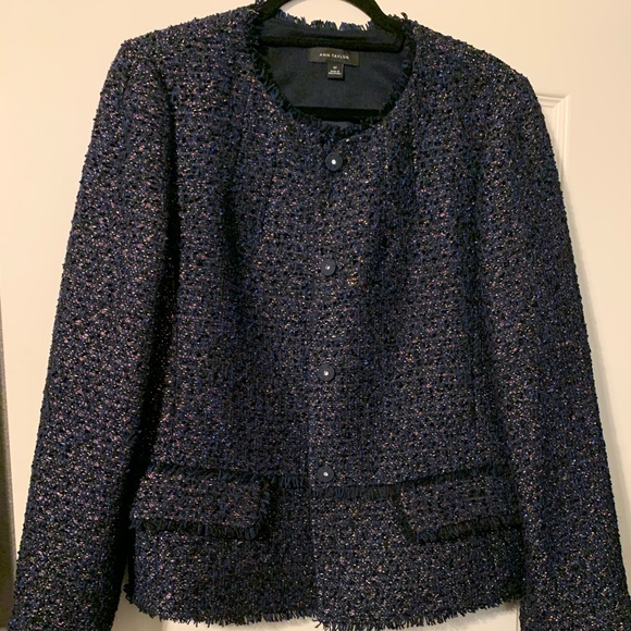 Ann Taylor Navy Metallic Tweed Jacket - Picture 2 of 4